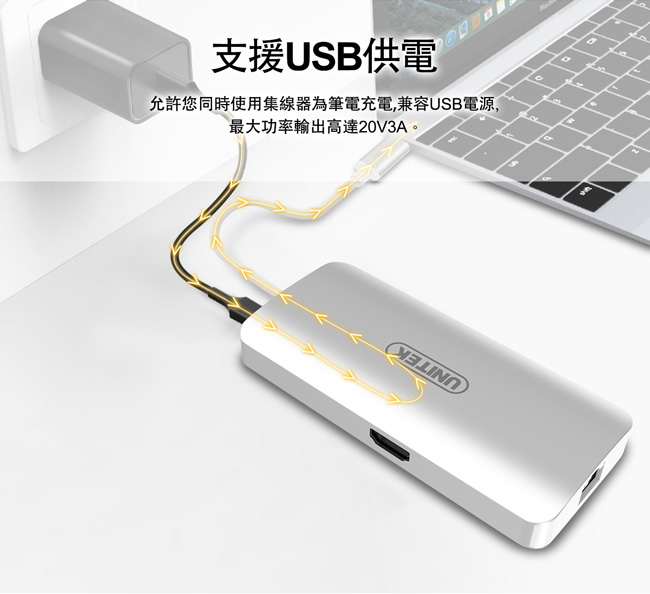 UNITEK 優越者TYPE-C轉接RJ45/HDMI/USB3.1/SD卡多功能轉接器