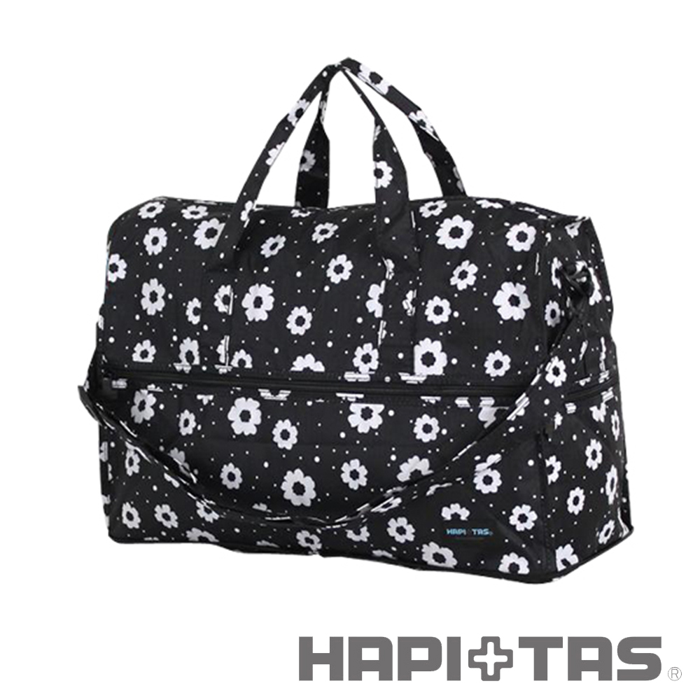 HAPI+TAS 摩登花朵摺疊旅行袋小-(黑)