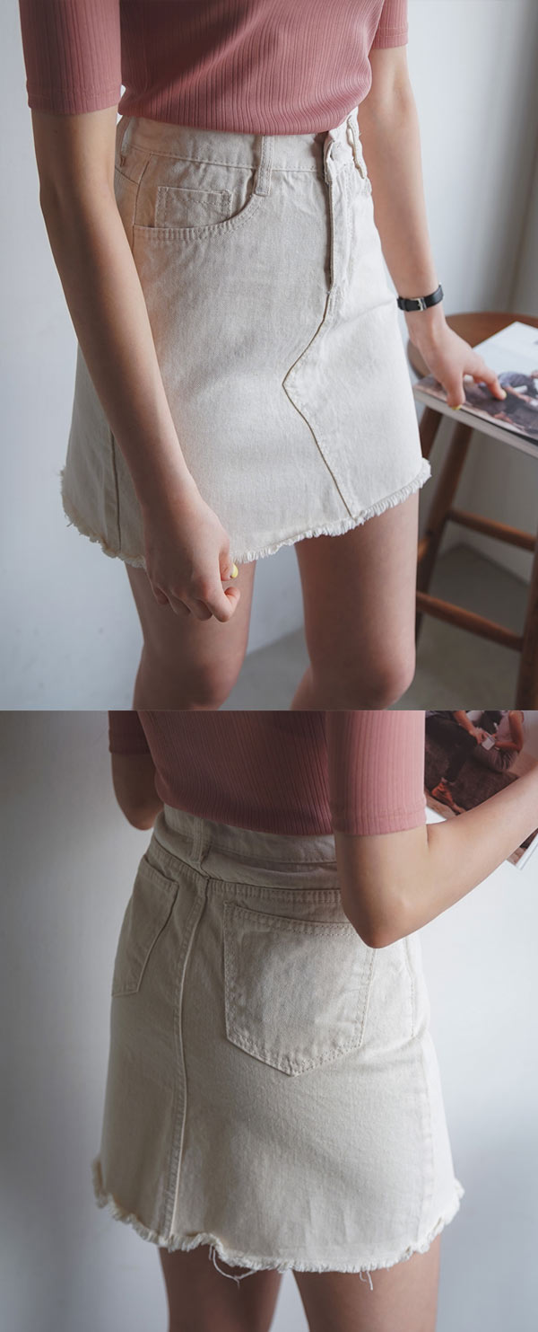 正韓 牛仔毛鬚邊個性A字裙-(共二色)El Shuddai