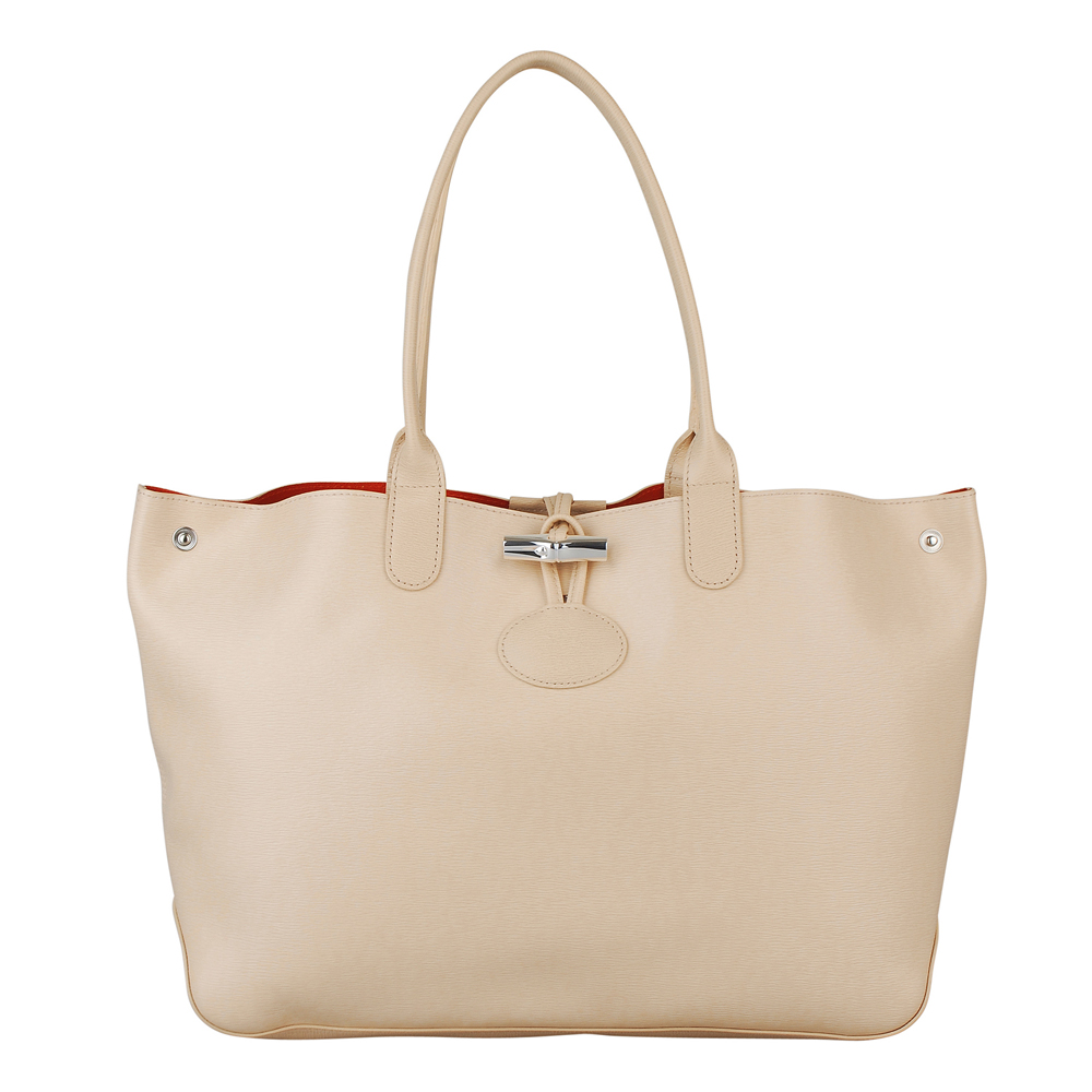 LONGCHAMP ROSEAU REVERSIBLE系列 雙面皮革肩背托特包(粉膚/紅)