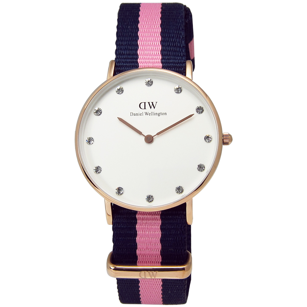 DW Daniel Wellington 活潑俏麗溫徹斯尼龍腕錶-白x玫瑰金/34mm