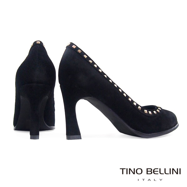 Tino Bellini 個性時髦鉚釘鑲嵌跟鞋_黑