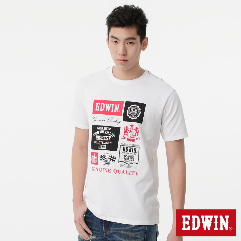 EDWIN T恤 經典徽章印花T恤 -男-白色
