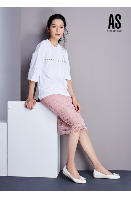 娃娃鞋 AS 經典鍊型方釦全真皮內增高娃娃鞋－白