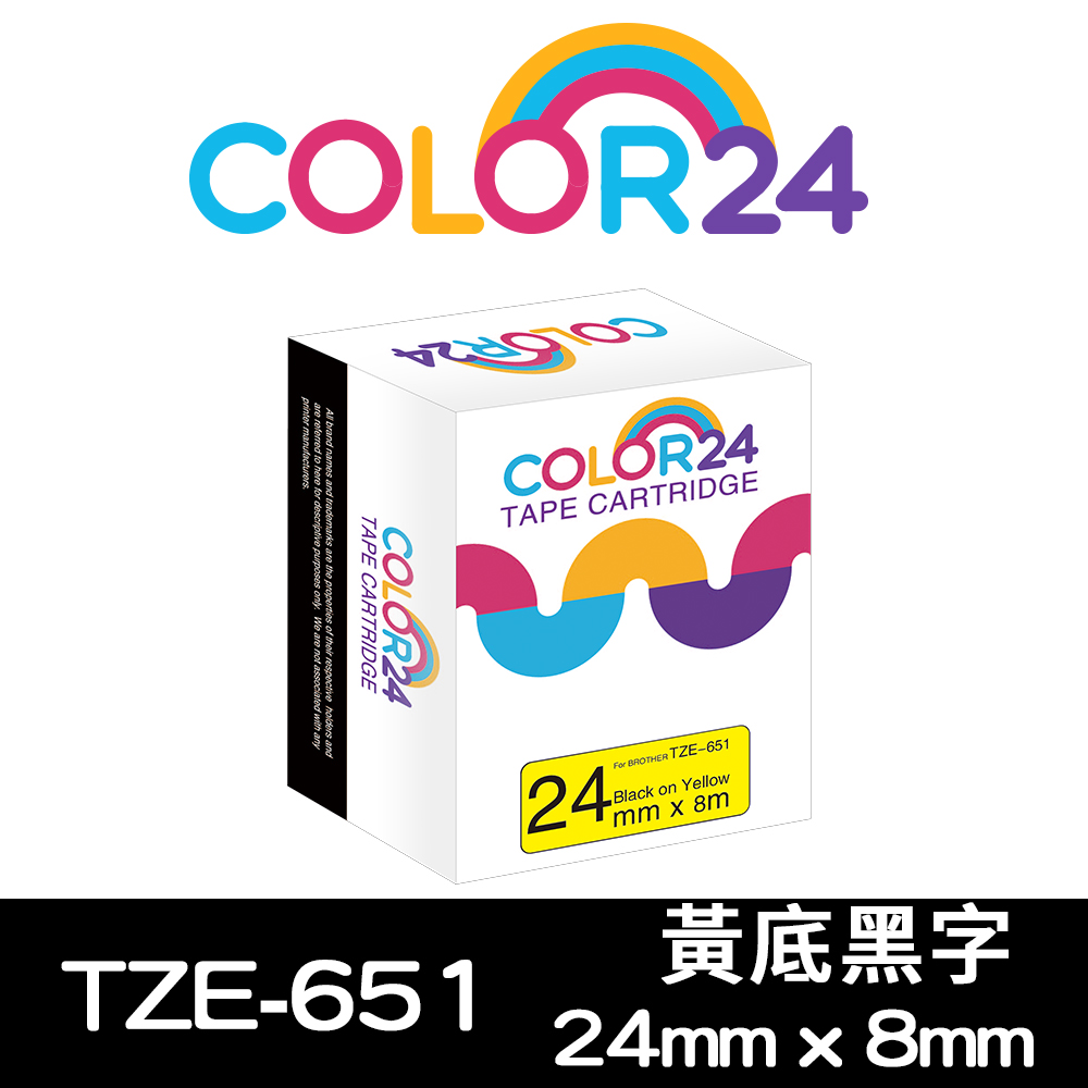 Color24 for Brother TZe-651 黃底黑字相容標籤帶(寬度24mm)