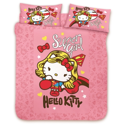 HELLO KITTY 女超人系列-雙人精梳棉四件式床包涼被組(粉)