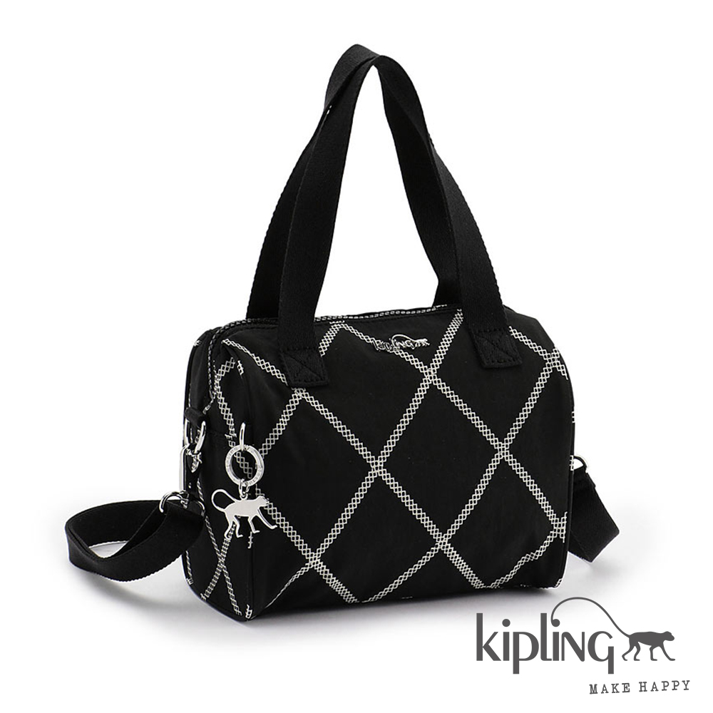 Kipling 斜背包 質感黑鍊條格紋