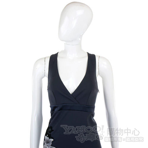 CLASS roberto cavalli 藍紫色深V大花飾無袖洋裝