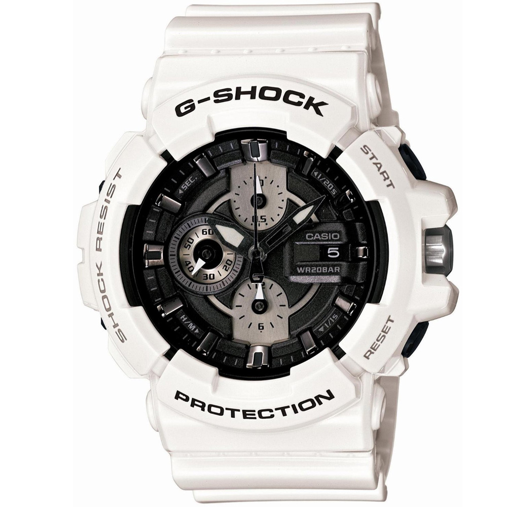 G-SHOCK 街頭穿搭冷冽感運動休閒錶-亮白x金屬灰/52.7mm