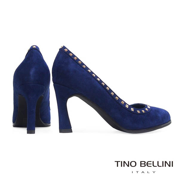 Tino Bellini 個性時髦鉚釘鑲嵌跟鞋_藍