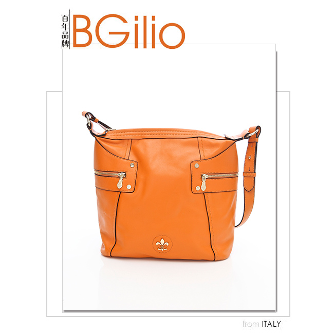 義大利BGilio -雙邊拉鏈NAPPA軟牛皮斜背包- 橘黃色 1577.003