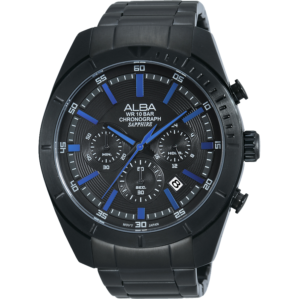 ALBA 魅力時尚三眼計時腕錶(AT3601X1)-IP黑x藍時標/45mm