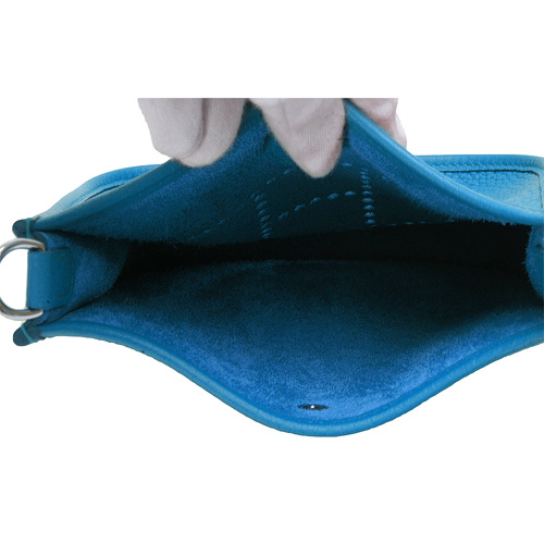 HERMES Evelyne TPM系列荔枝紋小牛皮鏤空洞H LOGO肩背包(迷你-海藍)