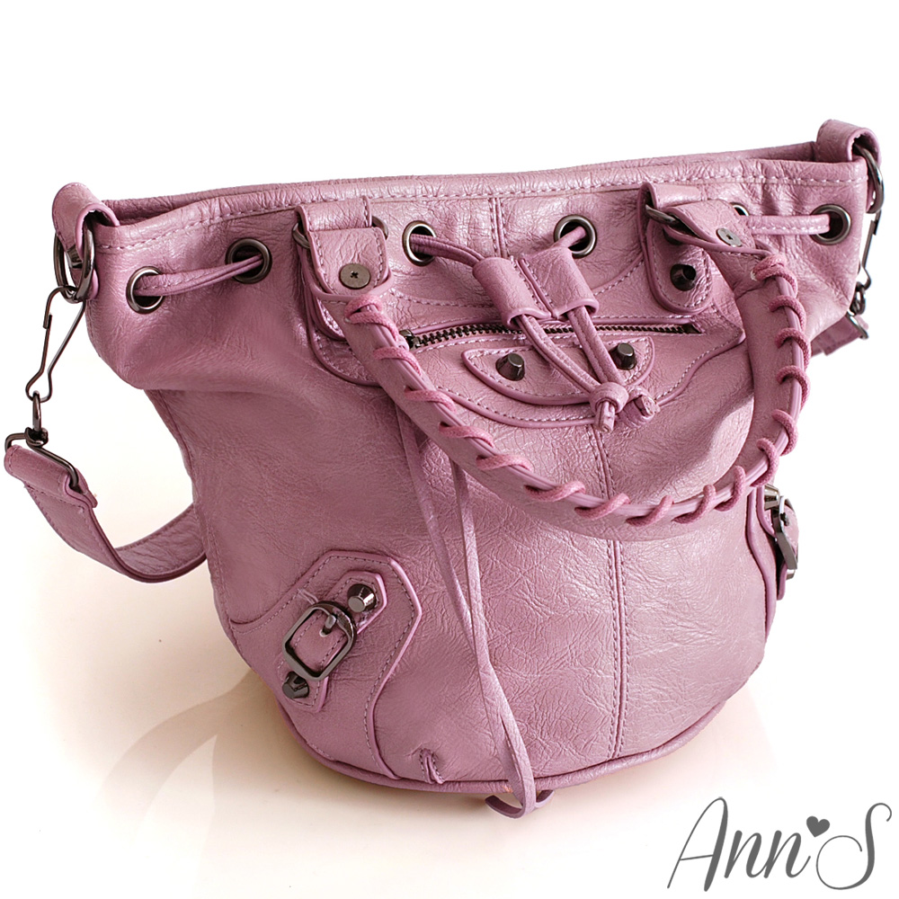Ann’S獨特設計．水桶束口機車包-淺紫