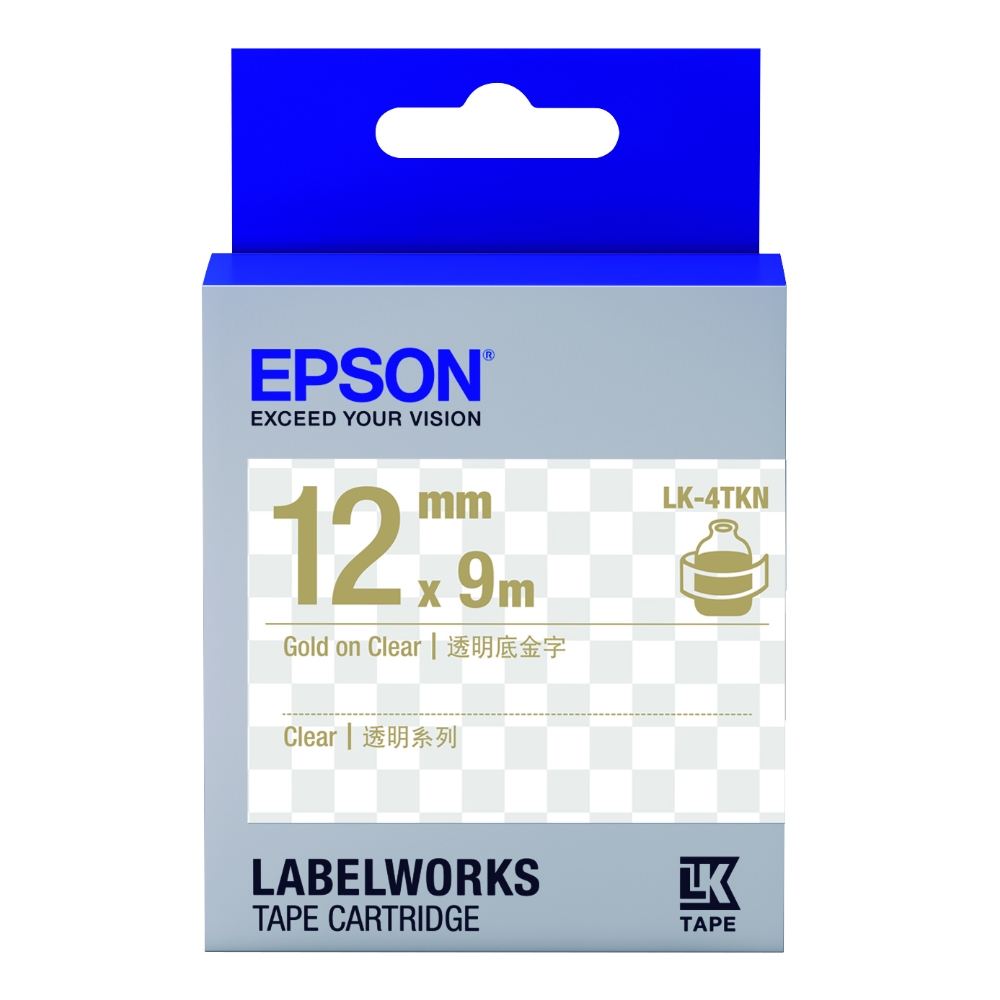 EPSON C53S654409 LK-4TKN透明系列透明底金字標籤帶(寬度12mm)