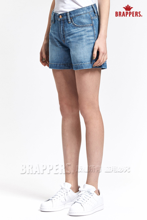 BRAPPERS 女款 Boy Friend 系列-高腰素面款短褲-藍
