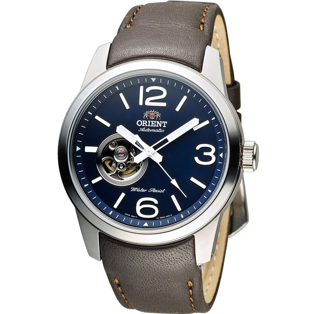 ORIENT 東方錶 SEMI-SKELETON 系列半鏤空機械錶-藍x咖啡/42mm