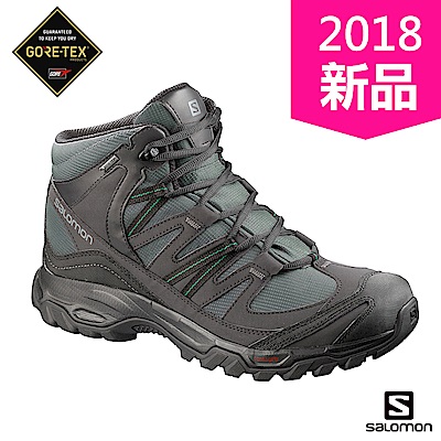 Salomon 登山鞋 中筒 GORETEX 防水 男 SHINDO 灰藍