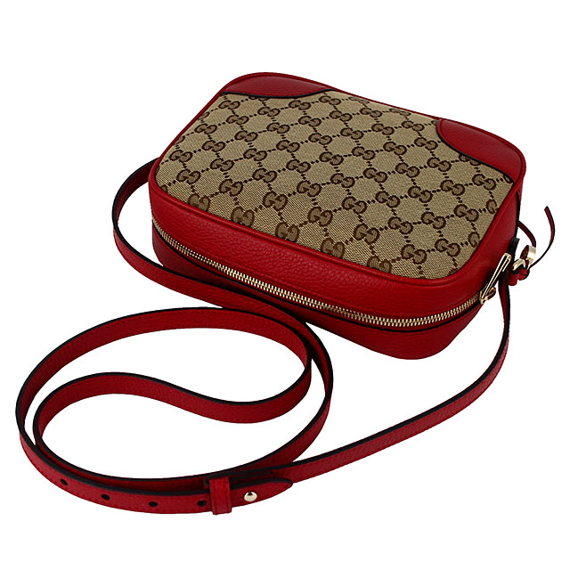 GUCCI Soho Disco 緹花布紅色皮飾邊雙G吊飾斜背包