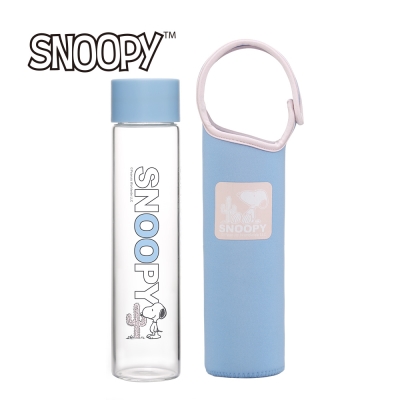 SNOOPY史努比清漾耐熱水晶玻璃瓶380ml(附隔熱套)(8H)