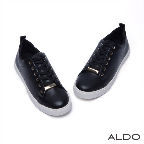 ALDO 原色幾何金屬柱交叉綁帶厚底運動鞋~尊爵黑色