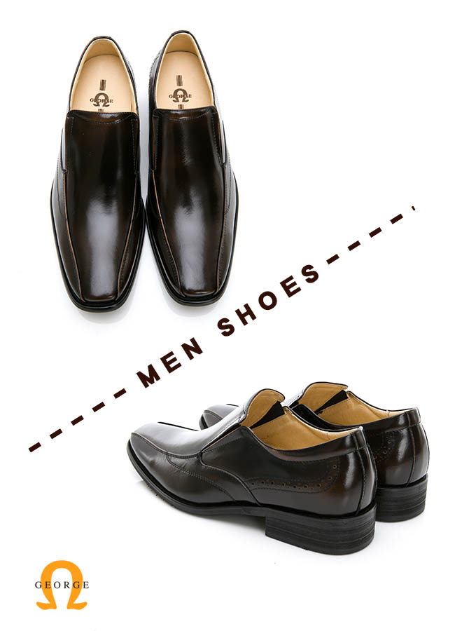 GEORGE 喬治-時尚職人系列 經典素面小方楦直套式紳士鞋皮鞋-古銅