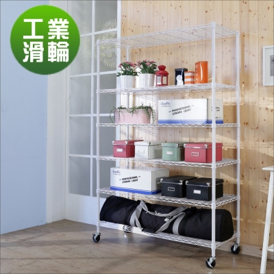 BuyJM白烤漆120x45x190cm鎖接管六層架附工業輪/波浪架-DIY