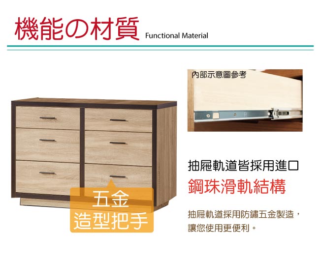 品家居 法蘭爾4尺橡木紋六斗櫃-121x46x80cm免組