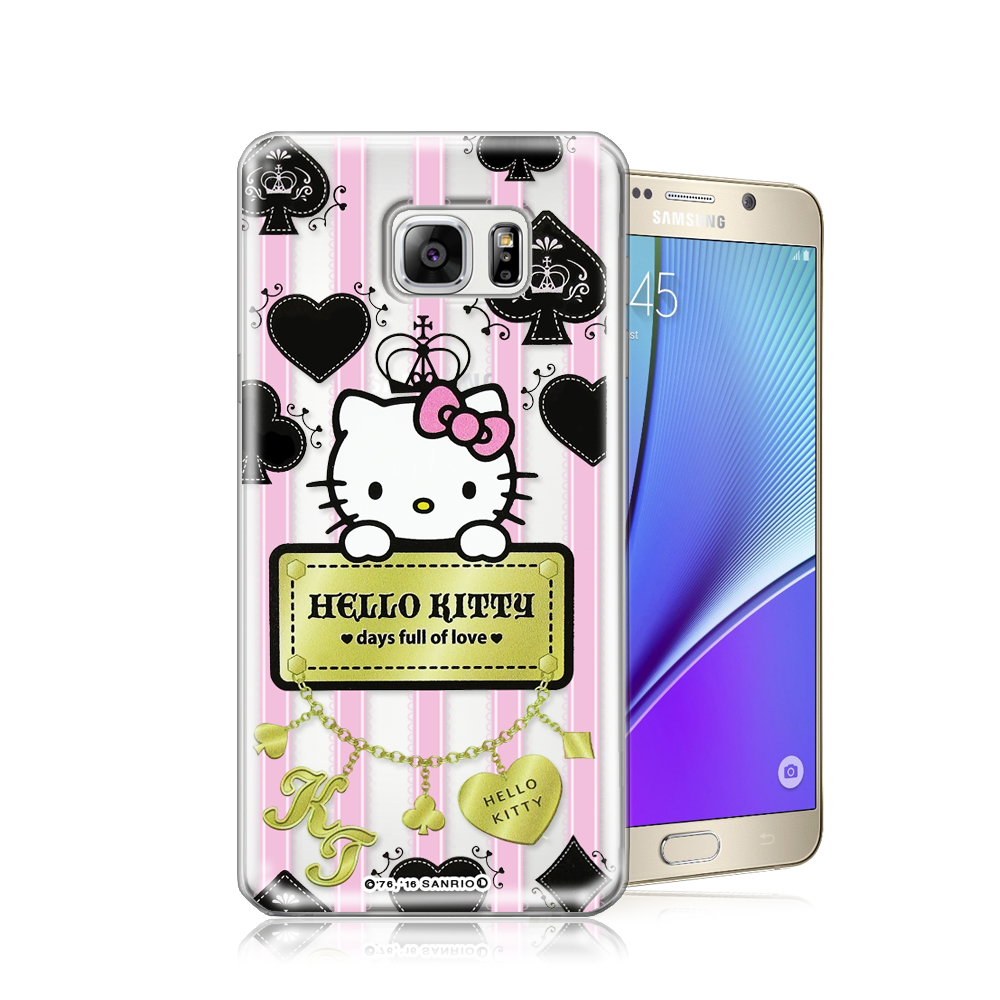 三麗鷗正版 凱蒂貓 Samsung Galaxy Note 5透明軟式保護殼(撲克牌)