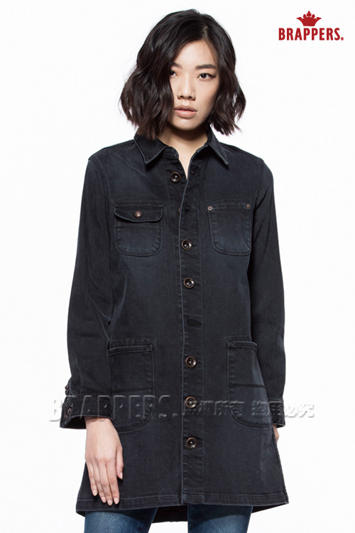 BRAPPERS 女款 Boy Friend牛仔夾克系列-女用長袖長版外套-灰黑