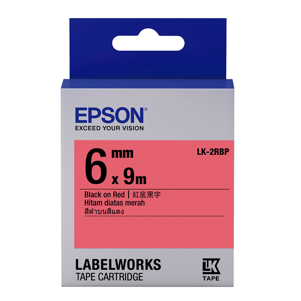 EPSON C53S652402 LK-2RBP粉彩系列紅底黑字標籤帶(寬度6mm)