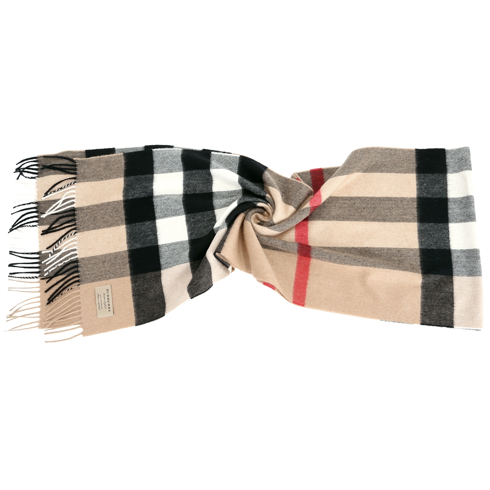 BURBERRY 駝色大格紋喀什米爾圍巾(100%CASHMERE/200x36CM)