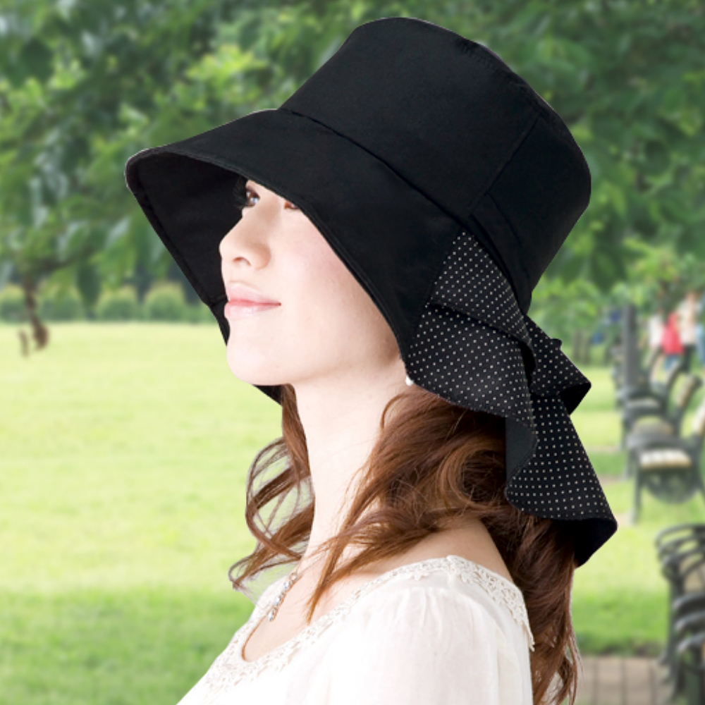 【Sunlead】時尚美人款。涼感效果寬緣護頸透氣速乾抗UV防曬遮陽帽 (黑色)
