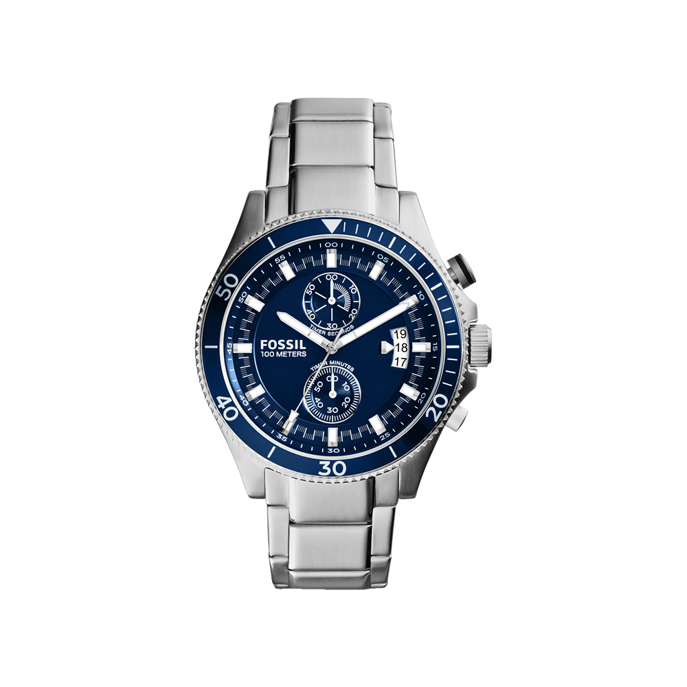 FOSSIL Wakefield 競速高手計時腕錶-藍x銀/45mm