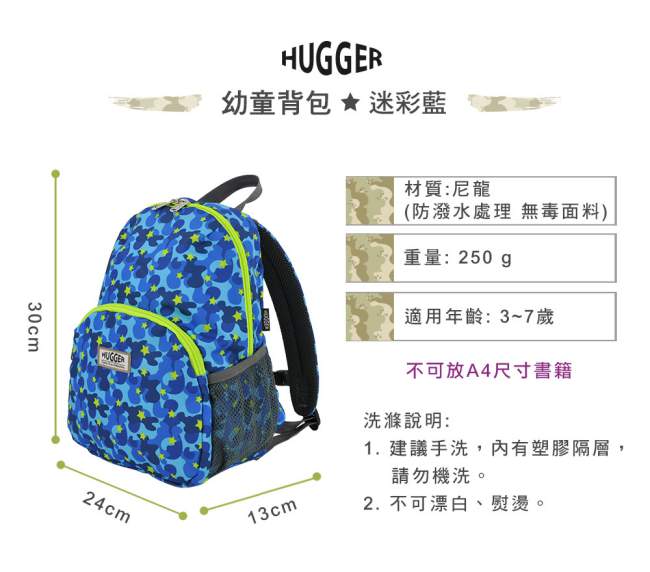 英國Hugger時尚孩童背包-迷彩藍