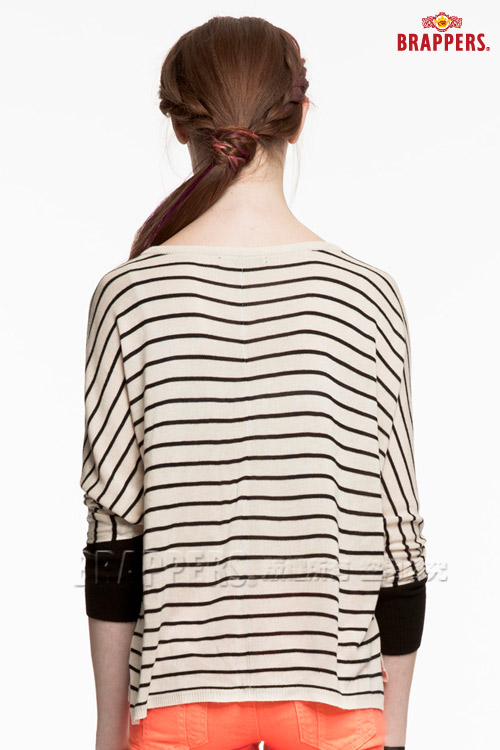BRAPPERS 女款 條紋寬鬆變化長袖線衫-米白配黑條