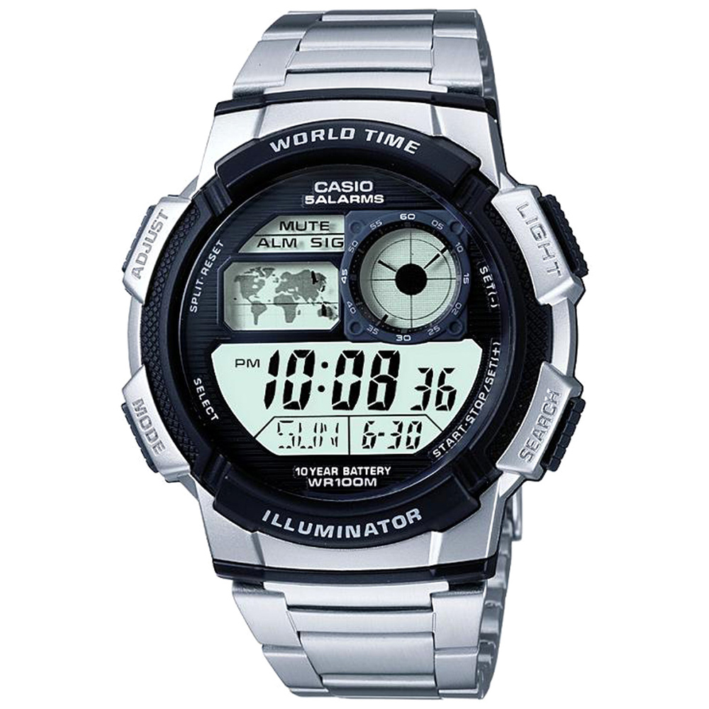 CASIO 世界之城電子數位不銹鋼帶錶(AE-1000WD-1A)