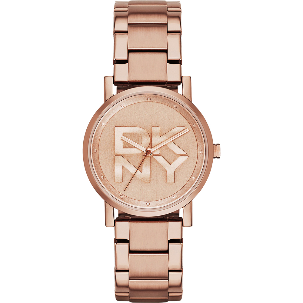 DKNY 紐約時尚摩登LOGO腕錶-玫塊金/34mm