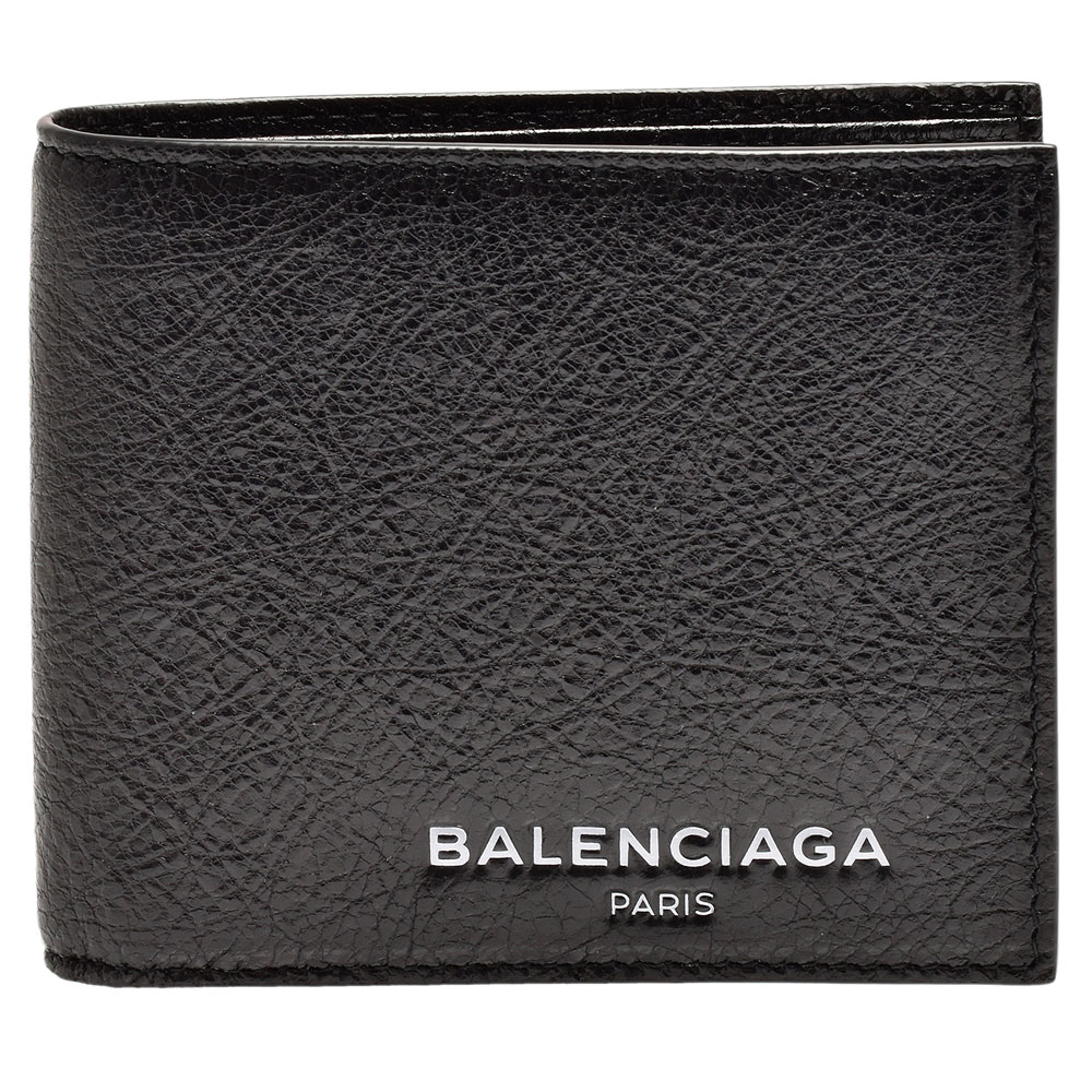 BALENCIAGA 經典品牌字母烙印小羊皮對摺短夾(黑)