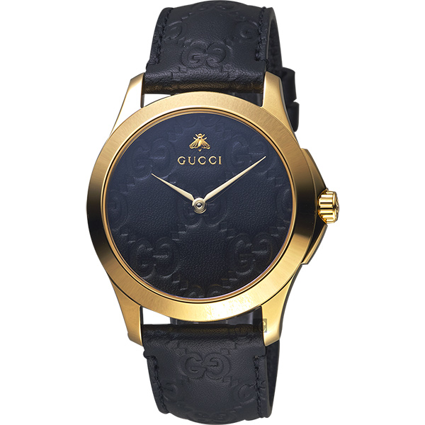 GUCCI古馳 G-TIMELESS 蜜蜂手錶-黑x金框/39mm