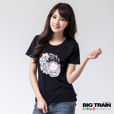 BIG TRAIN 福達磨花夏圓領TEE-女-黑