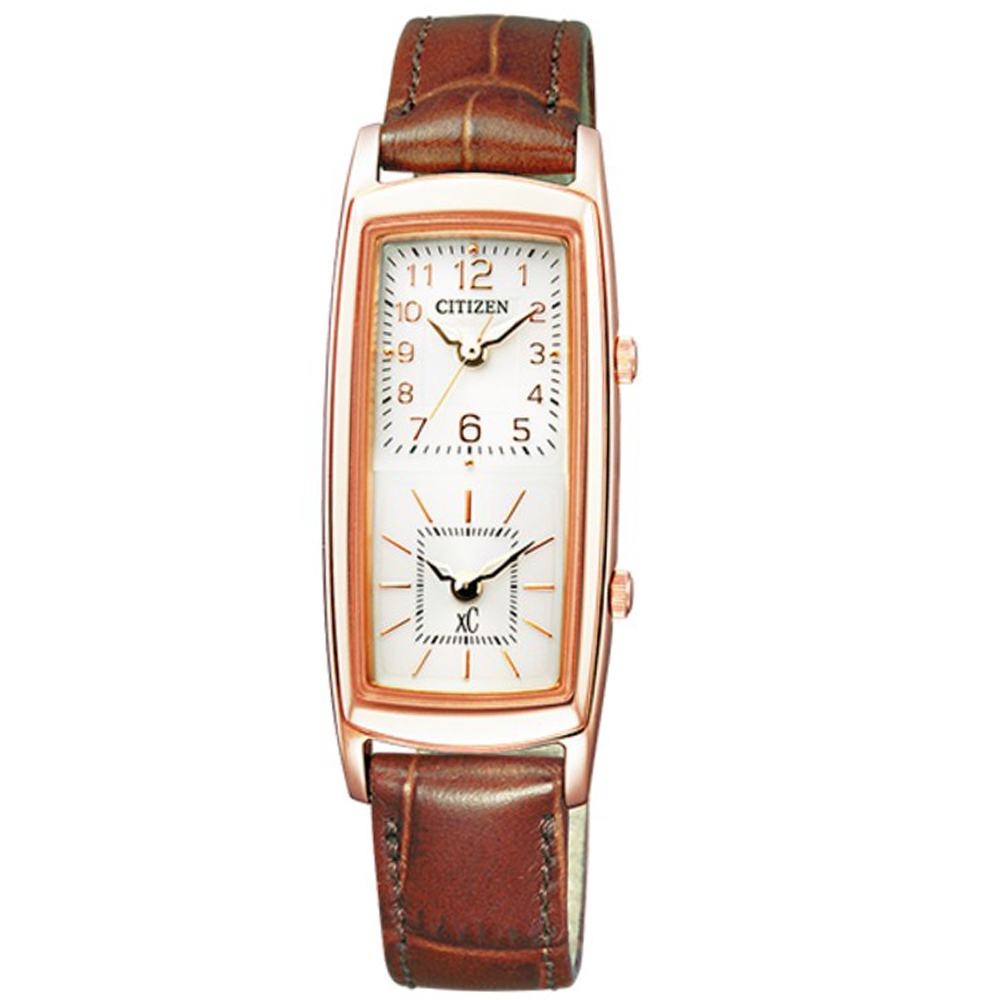 CITIZEN xC 雙時間時尚腕錶(EW4002-09W)-玫瑰金框/19x33mm