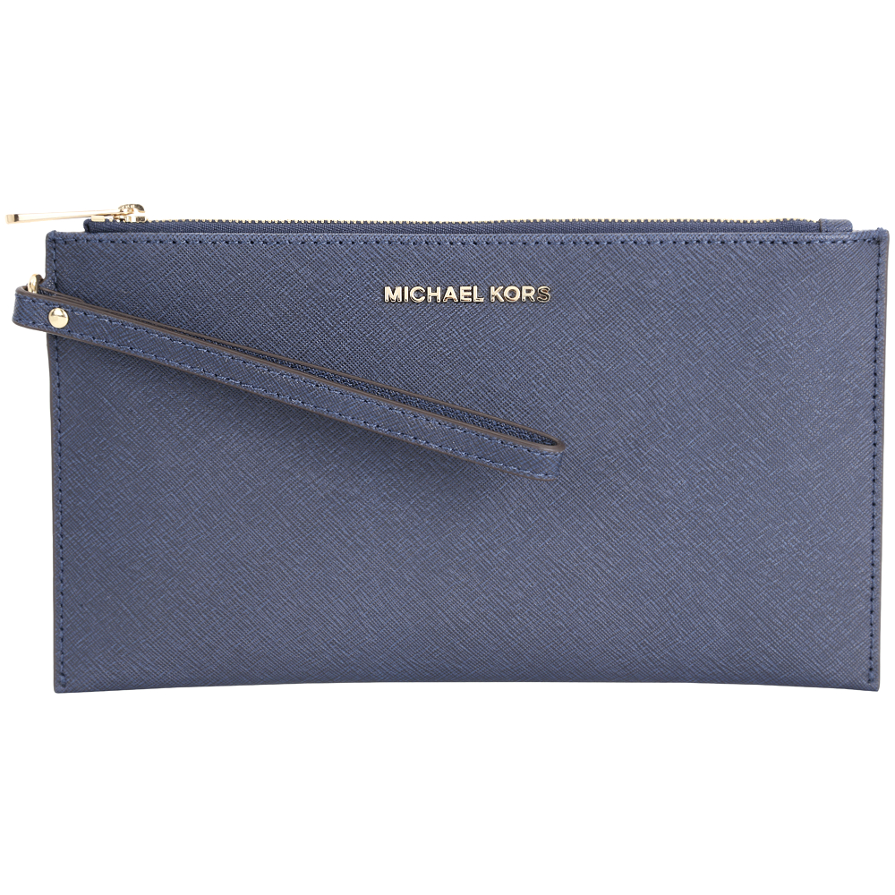 Michael Kors Jet Set Travel 防刮牛皮手拿扁包(深藍色)