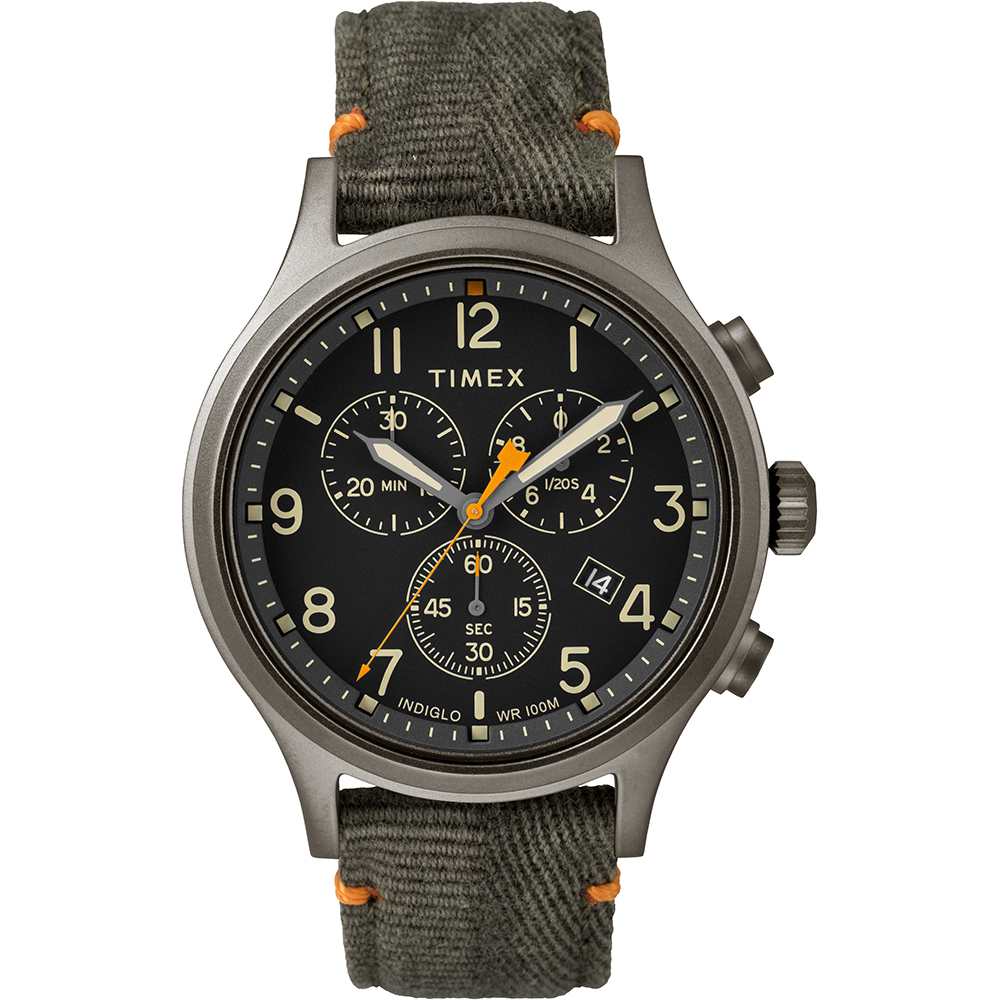 TIMEX 天美時 Allied Chrono系列 復刻潮流三眼計時手錶-黑x綠/42mm
