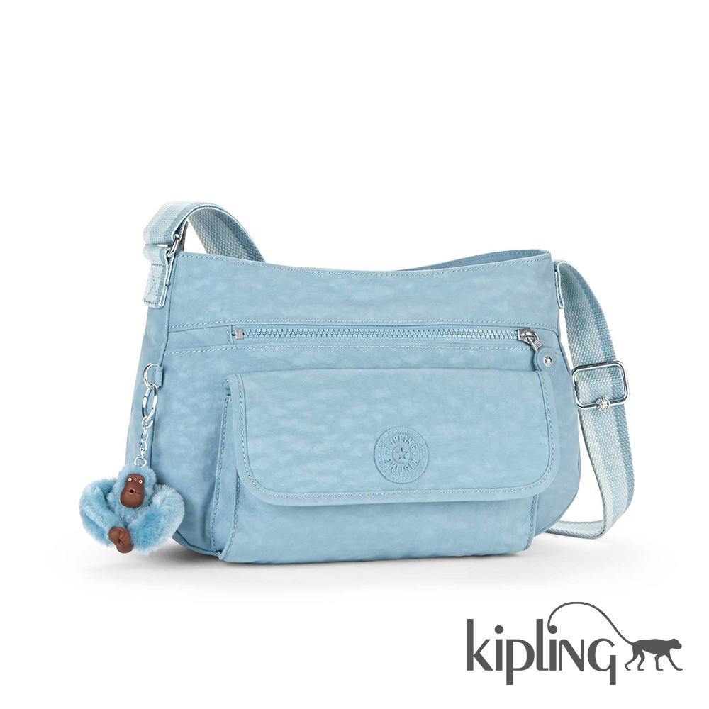 Kipling 斜背包 石灰藍素面-中