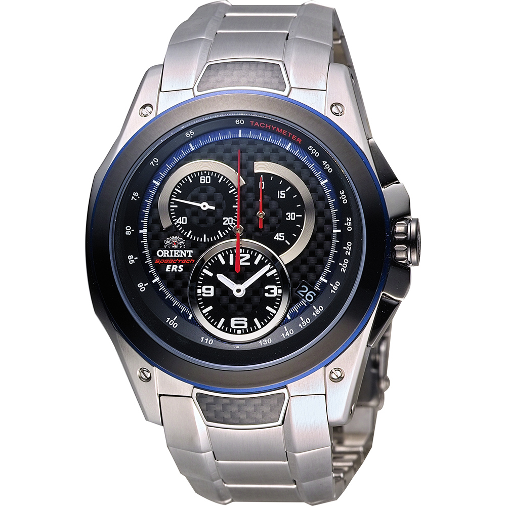 ORIENT 東方錶 SPEEDTECH系列人動電能計時男錶-黑x銀/46mm