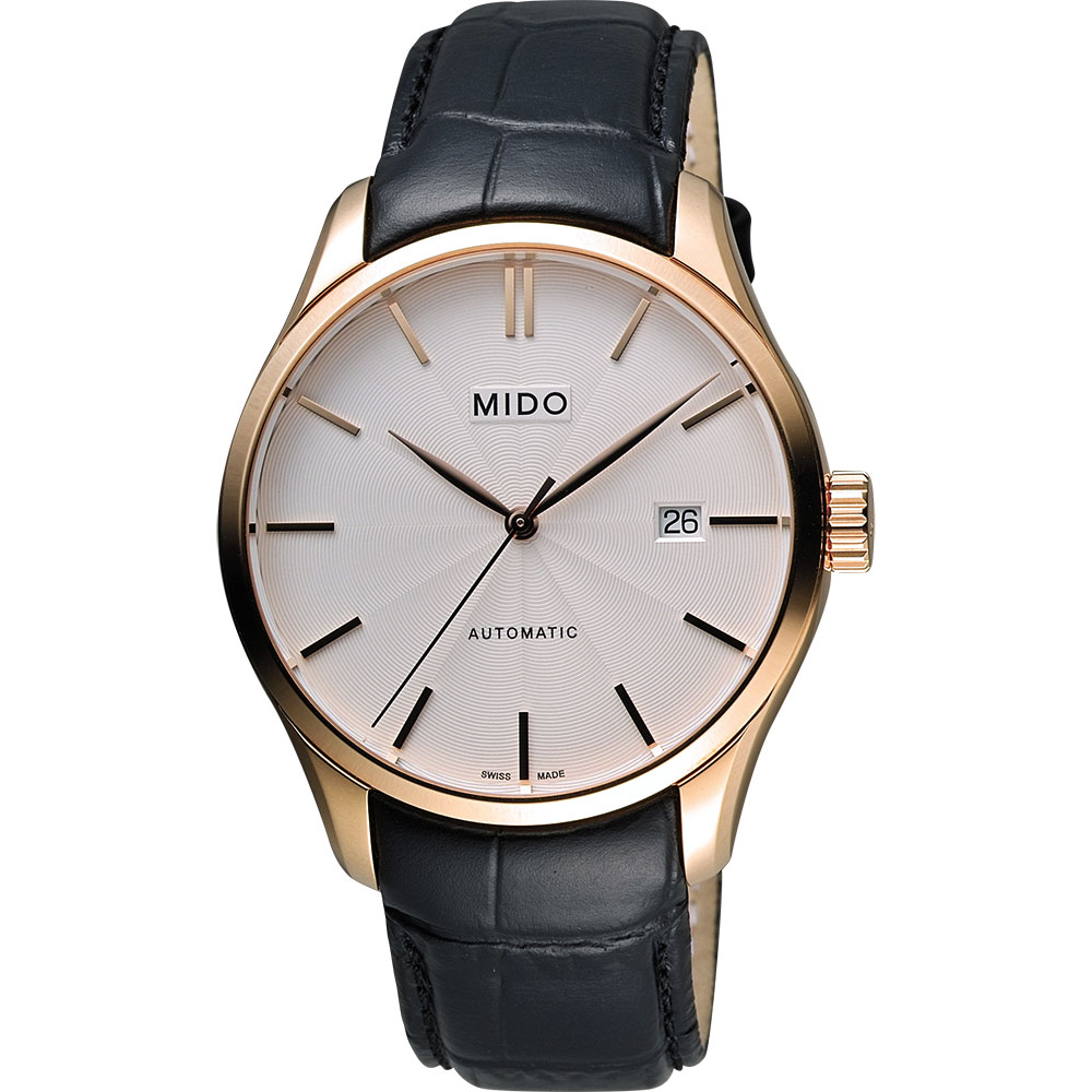 MIDO 美度 官方授權 Belluna II Gent 經典機械腕錶-銀x玫瑰金框/40mm M0244073603100