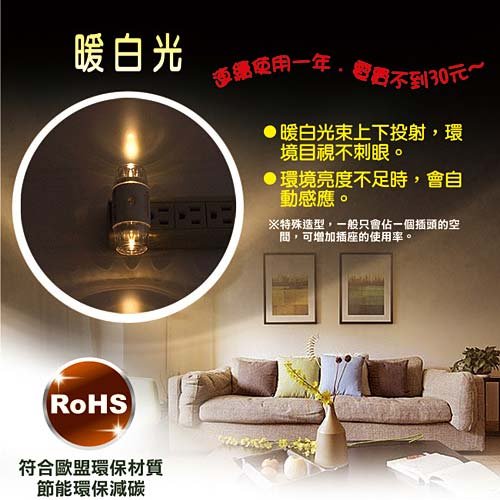 台灣阿福Q3-超高亮暖白光羽翼LED自動夜燈