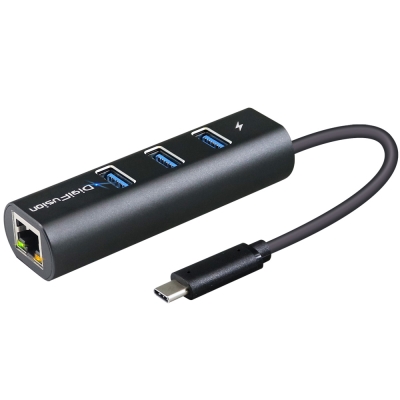 USB3.0 Type-C 3埠快充 HUB+Giga 網路卡 鋁殼 黑色