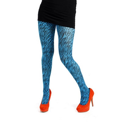 【摩達客】英國進口義大利製【Pamela Mann】藍綠小斑馬紋彈性褲襪